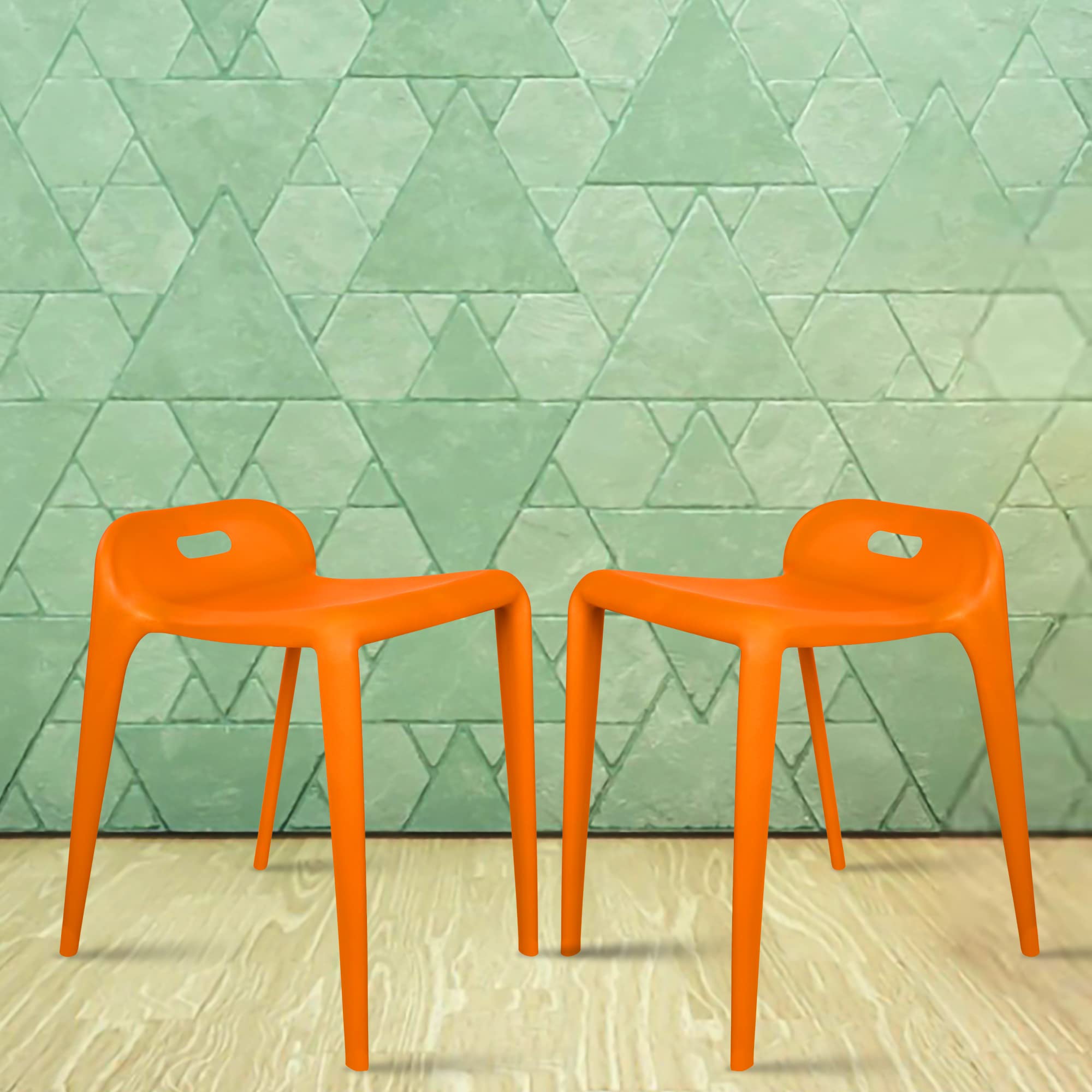 ROSE® Mars Cafe Plastic Stool| Dining Chair | Restaurant Chair | Cafe Restaurant Chair | Outdoor Chair | Banquet Chair | Stacking Chair (Orange (Set of 2))