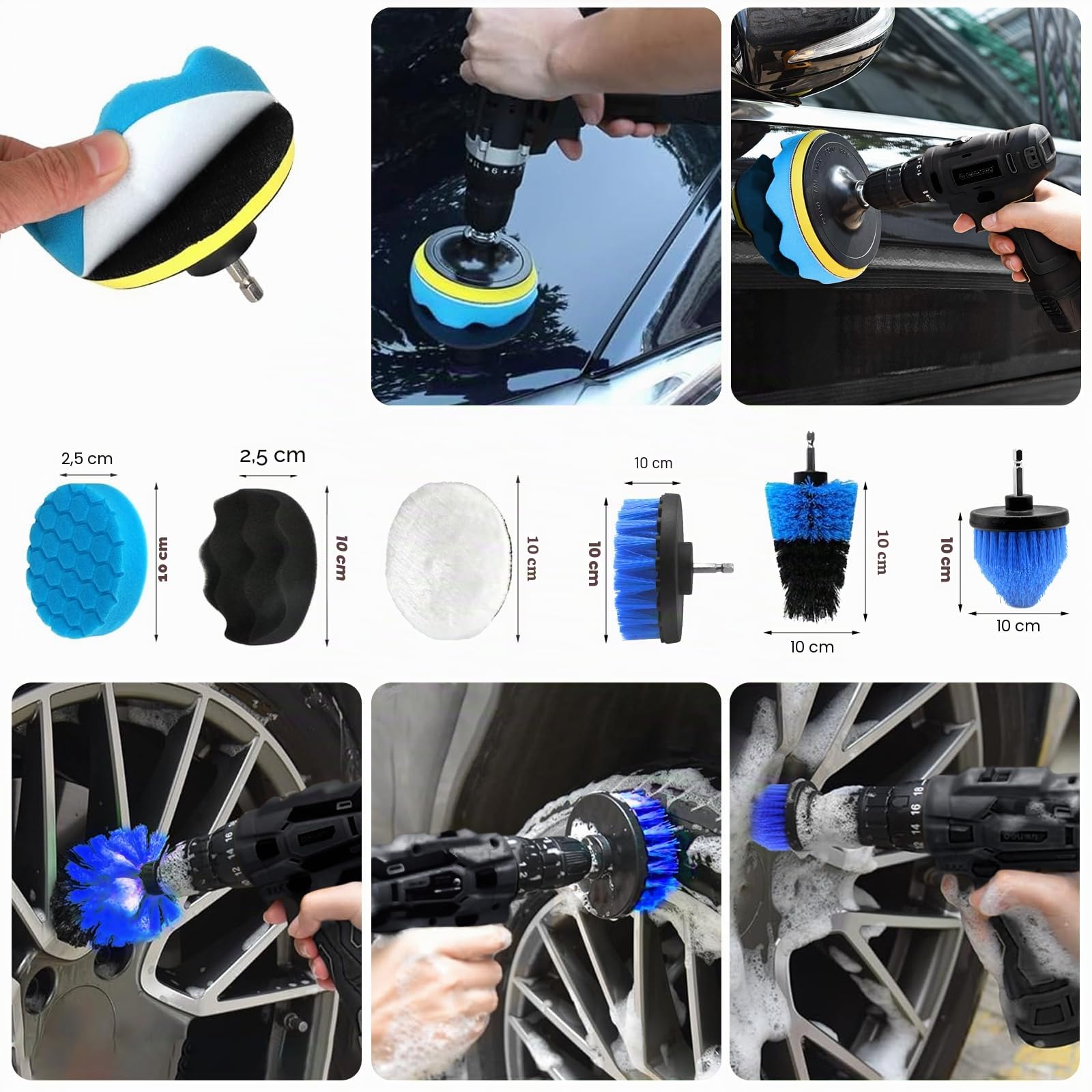 Kit Nettoyage Voiture, 30 Pcs Kit de Brosse Nettoyage Voiture pour l'intérieur et l'extérieur, Kit de Lavage de Voiture Inclure Brosses, Éponges de Polissage, Sac de Transport Pratique Inclus