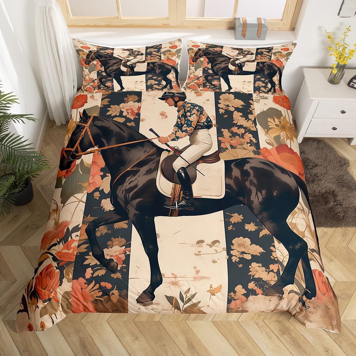 Tribal Cowboy Boots Queen Size Duvet Cover,Retro Bull Skull Western Animal Duvet Cover for Adults Teens,Ethnic Bohemian Mandala Floral Bedding Set(No Comforter),Vintage Brown,3Pcs