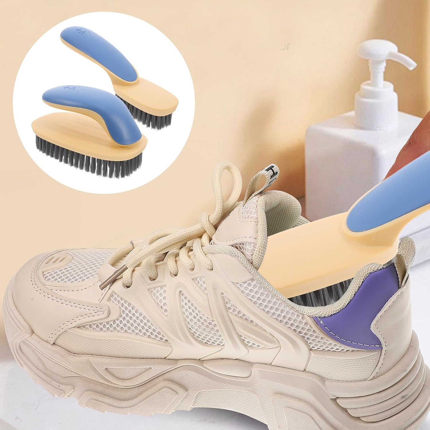 BESTonZON 2pcs Multifunctional Shoe Cleaning Brush Soft Bristle Laundry and Garment Brush Household Shoe and Clothes Care Kit for Daily Cleaning