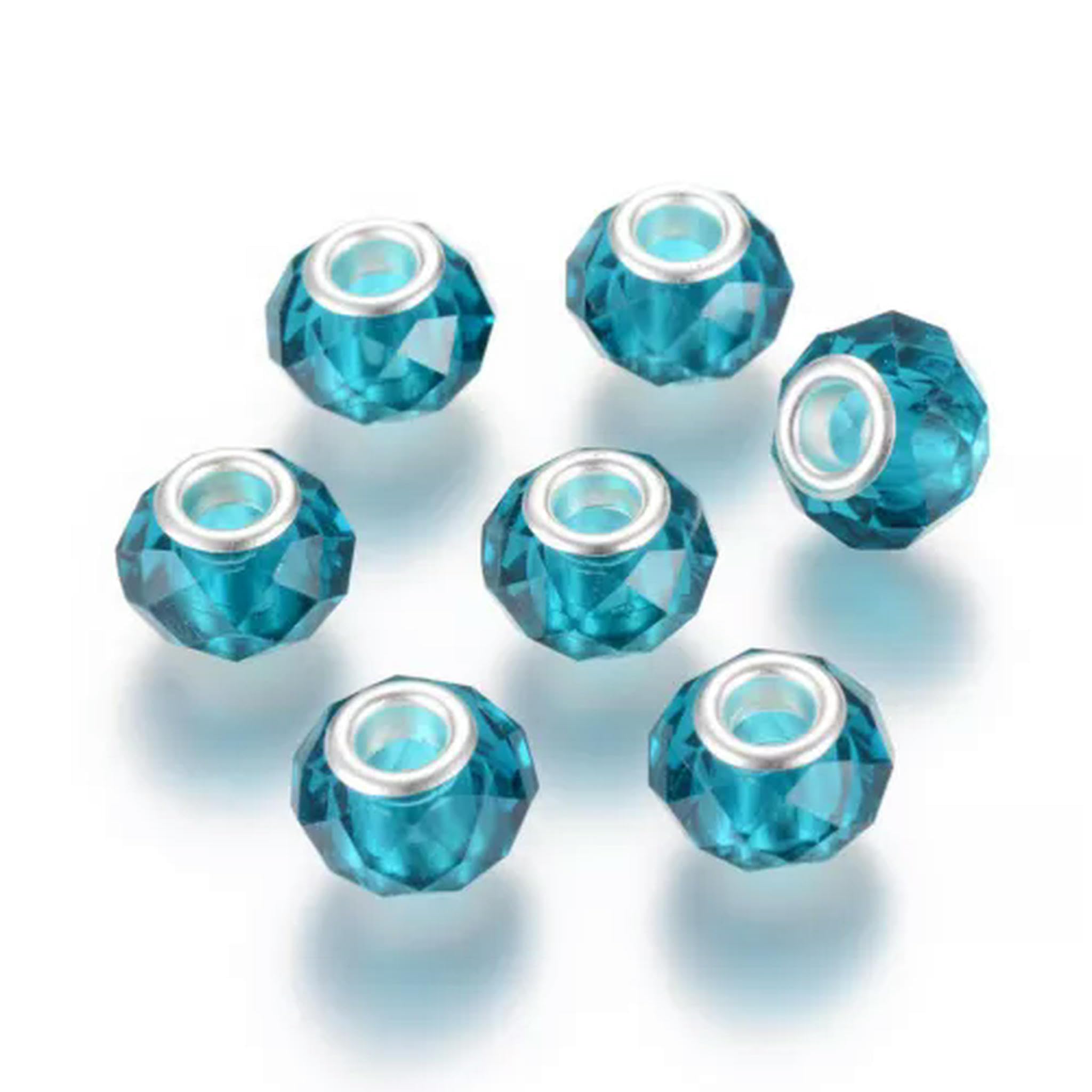 Koraliki z dużym otworem, Opakowanie 100 mosiężnych koralików z otworem 14x8 mm, wielokolorowe(Cyan)
