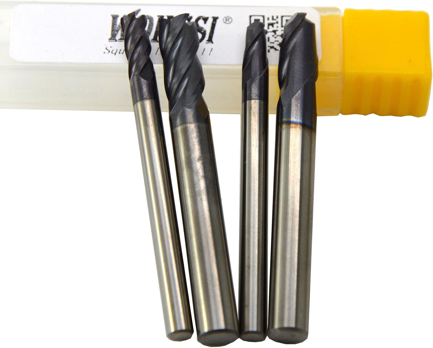 Wokesi 6mm 10mm Cutting Dia,Suqare Nose End Mill,and Ball Nose End Mill Set,Pack of 4Pcs,Std Length,HRC45,TiAlN Coated,Solid Carbide,CNC Lathe Router Bits Cutting Milling Tools (6mm+10mm HRC45)