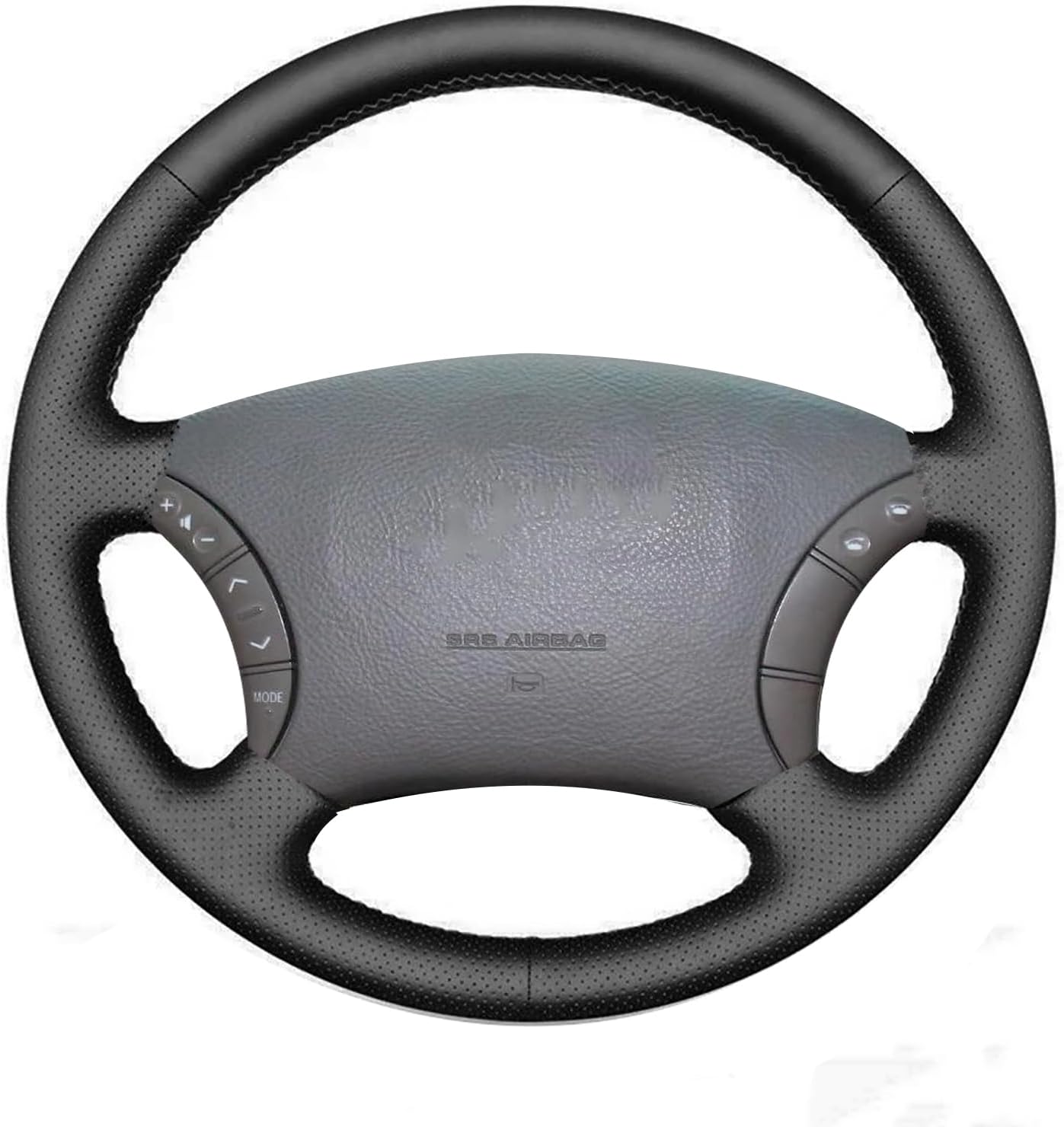 Loncky Genuine Leather Steering Wheel Cover for Land Cruiser 1995 1996 1997 1998 1999 2000 2001 2002 / Lexus LX450 1996 1997 / LX470 1998-2002 / Lexus LS400 1996-2000 (Black Leather, NO Mahogany)