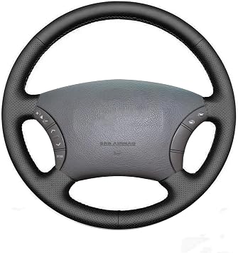 Loncky Genuine Leather Steering Wheel Cover for Lexus GX470 2003 2004 2005 2006 2007 2008 2009 / Lexus LX470 2003 2004 2005 2006 2007 Accessories Black Leather, with Mahogany
