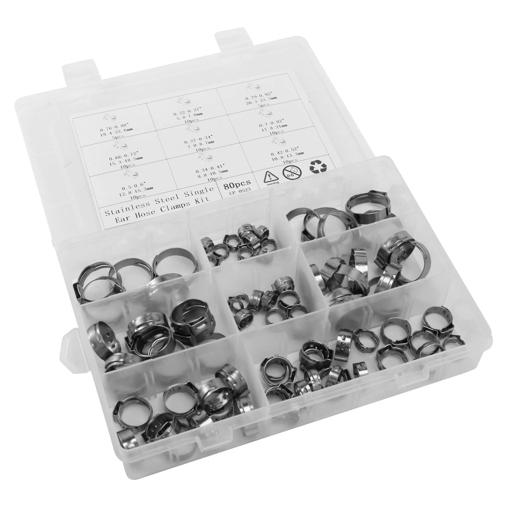 SPEEDWOX Edelstahl Einohr-Schlauchschellen Set – 80 Stück In 8 Größen + Ohrklemmenzange