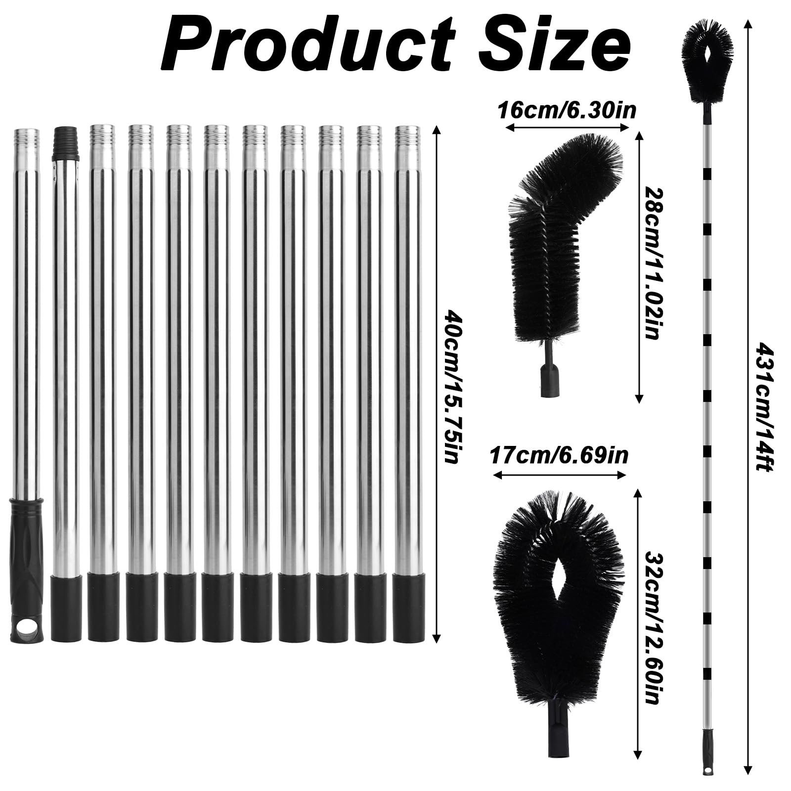 431cm Outil de Nettoyage de Gouttière avec 2 Têtes Brosse, Longueur Réglable Sans Échelle Brosse pour Gouttière for Feuilles Branches et Débris Enlèvement