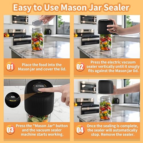 Miniatura 4 de Kit de sellado al vacío eléctrico de tarros Mason para tarros Mason de boca ancha y boca regular, máquina selladora de conservas al vacío para