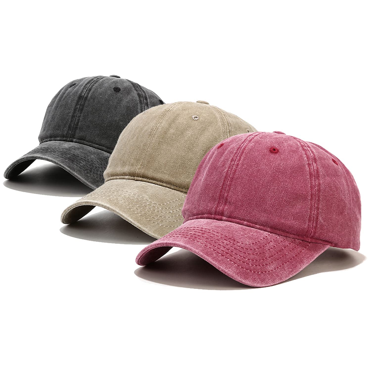 Umeepar3 Pack Baseball Cap Vintage Distressed Low Profile Unstructured Plain Cotton Dad Hat Adjustable for Women Men