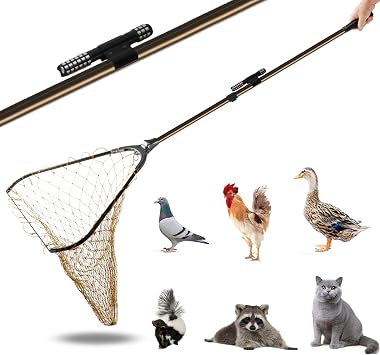 Animal Catch Pole Control Tool Net, Poultry Catching Pole Kit, Cat Chicken Catcher, Poultry Catching Trap Net for Small Animals Support Duck,Goose,Bird, Skunk Bat and Raccoon