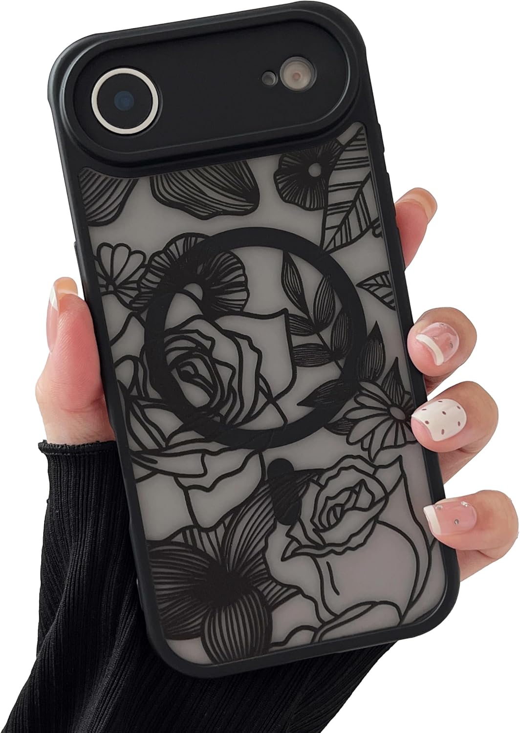 XIZYO Magnetic Case for iPhone Air Floral Rose Cute Phone Case [Compatible with Magsafe] for Women Girls Aesthetic Pattern Slim TPU Shockproof Bumper Cover, Black - Image 9