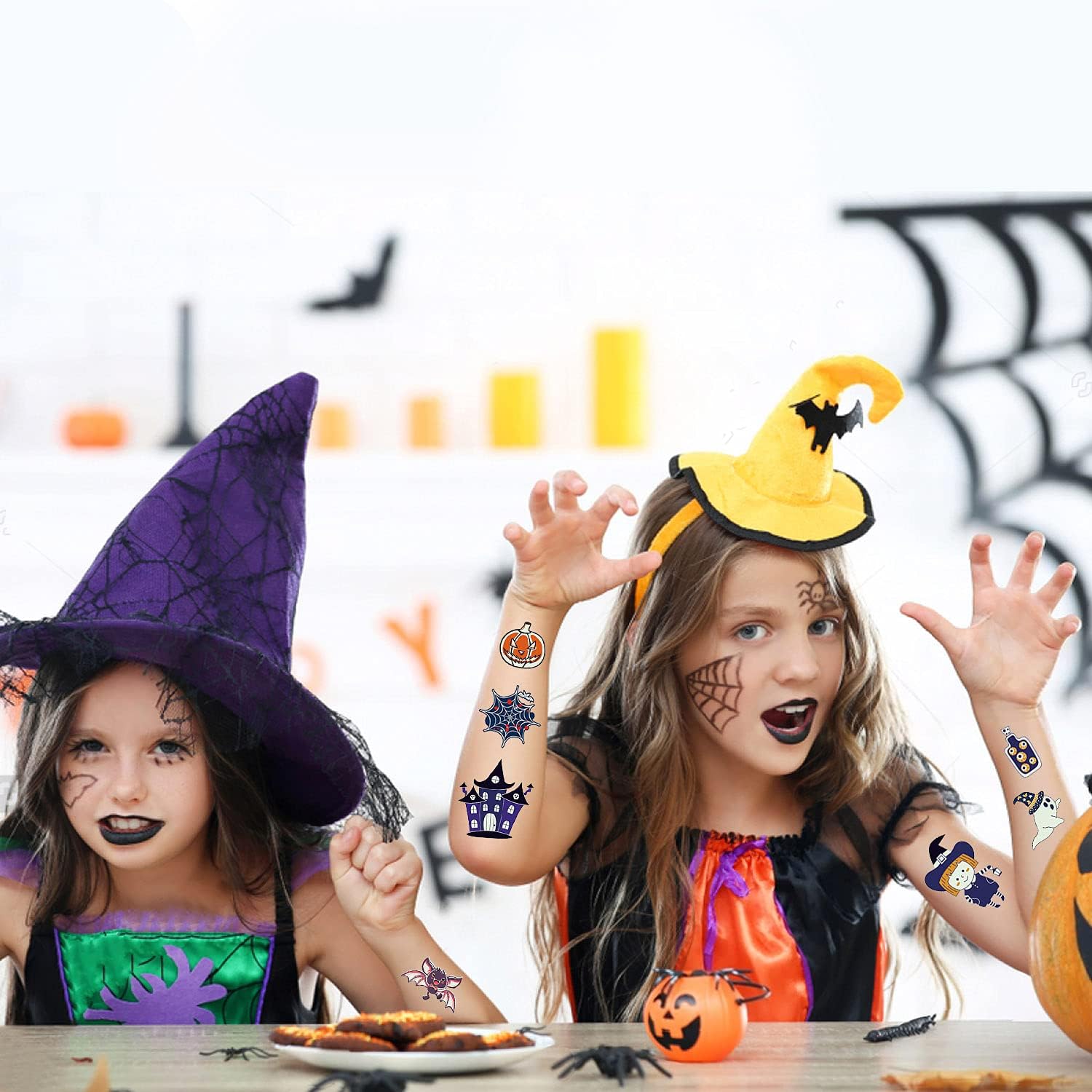 Leesgel Decorazioni Halloween, 10 Fogli Luminosi Tatuaggi per Bambini Scheletro/Vampiro/Zucche/Fantasma, Adesivi Gadget Festa Compleanno Bambini Regalo Accessori Party