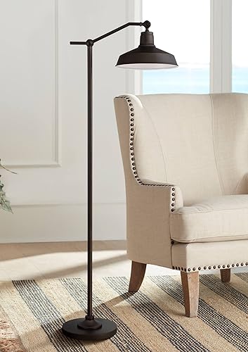 360 Lighting Kayne - Lámpara de pie rústica de 61 pulgadas de alto, bronce satinado, pantalla de puente descendente de metal para sala de estar,