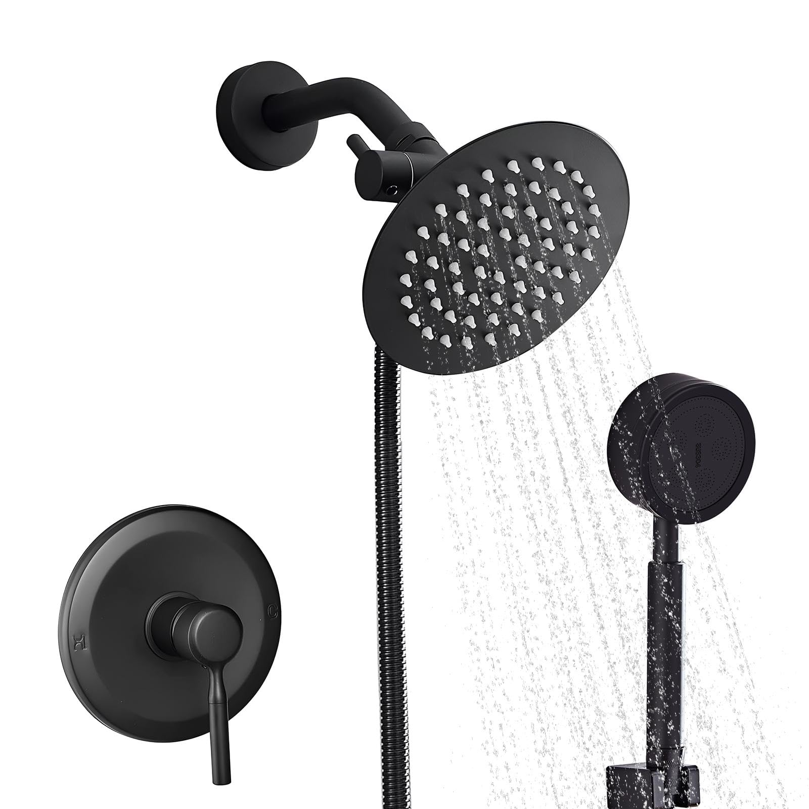 Photo 1 of SaniteModar 8" Shower Faucet Set with Valve, Matte Black