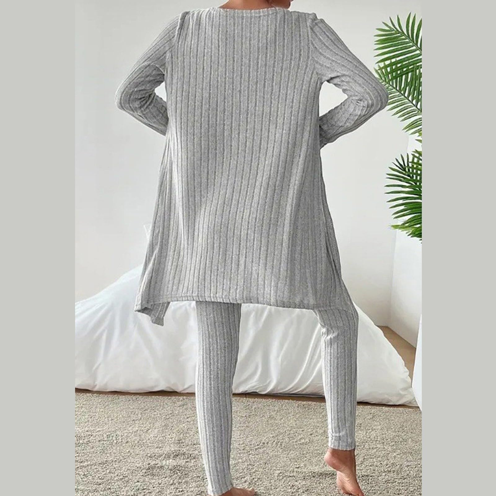 Jogginganzug Damen Stylischer Strick-Trainingsanzug für Damen mit Lässigem Rundhalsausschnitt bequemer Jogginghose weichem dehnbarem Stoff