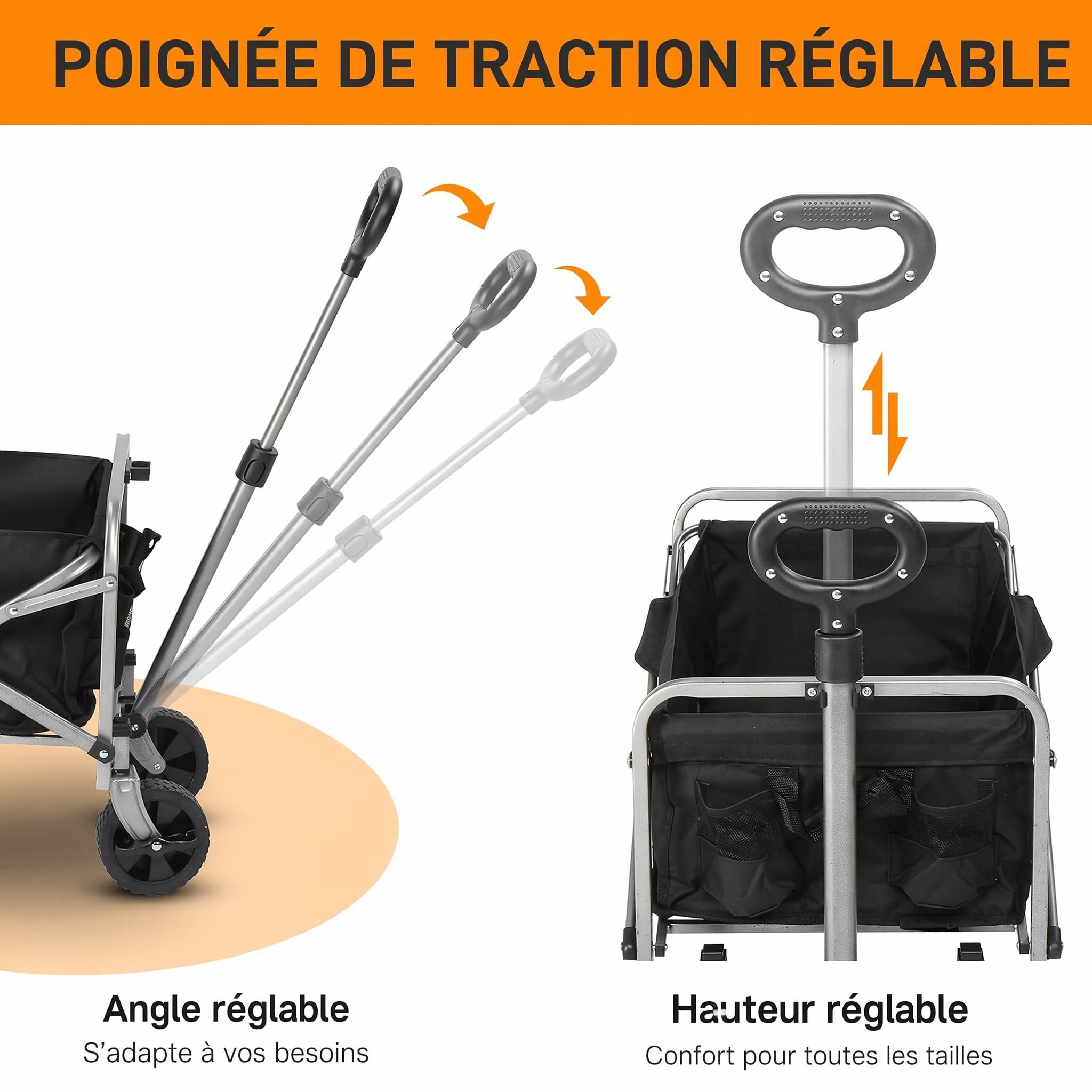 LEADZM Chariot Pliable, Chariot à roulettes avec Jusqu’à 100KG, Petit et léger, pour Transport, Extérieur Camping, Jardin, Festival, Noir argenté