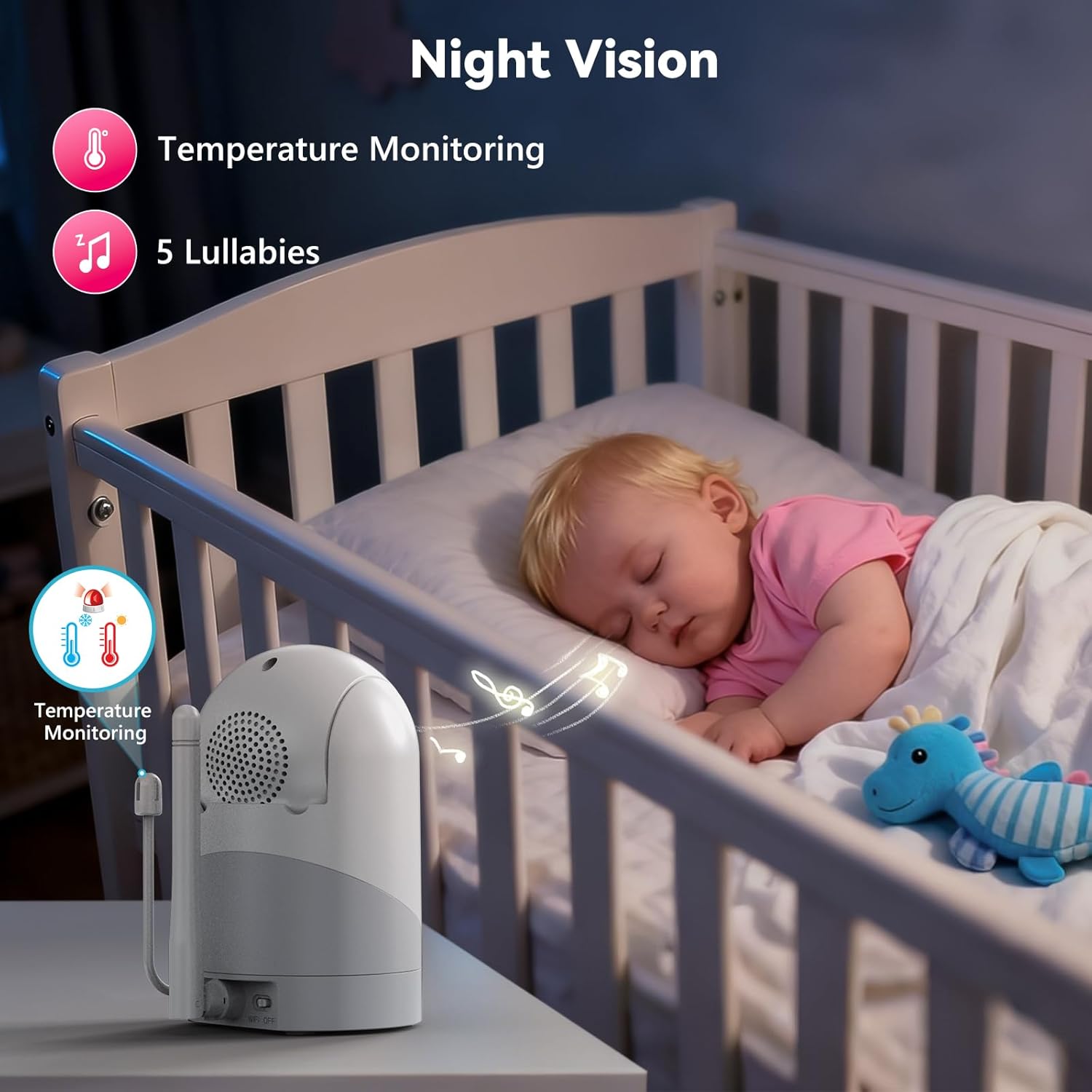 Baby Monitor,5" Video Baby Monitor with 720P Camera,WiFi Audio Monitor with Remote PTZ,Night Vision, 2-Way Talk,Sleep Mode,Lullabies & 1500ft Range,APP Control