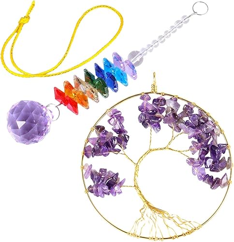 Miniatura 2 de rockcloud Árbol de la vida colgante de cristal prisma de cristal para decoración de pared, adornos de árbol de Navidad, atrapasoles, boda, recuerdo,