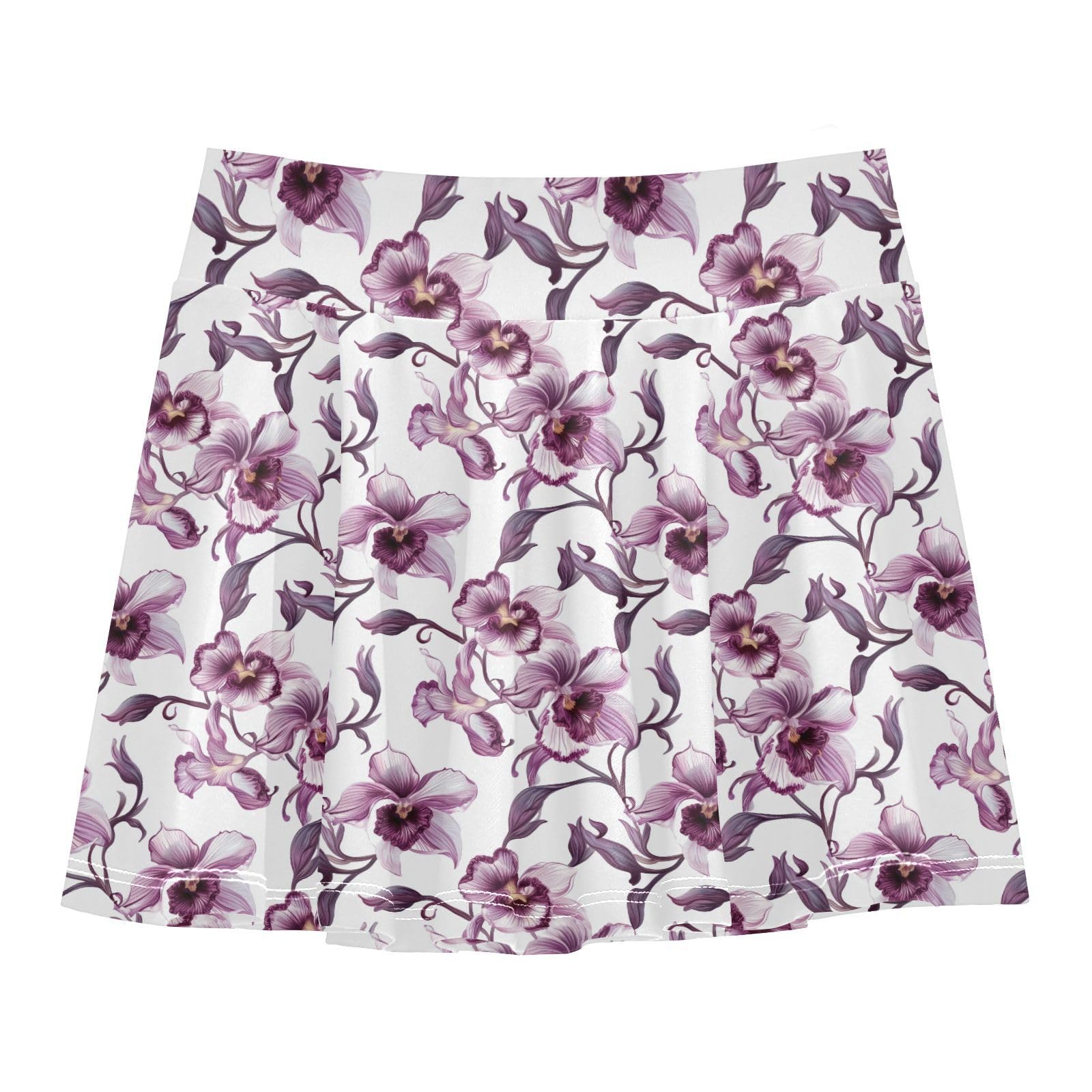 Floral Vintage Flowy Girls Athletic Skirts with Built in Shorts Cheer Skirt Kids Little Girls Golf Skirt with Pockets