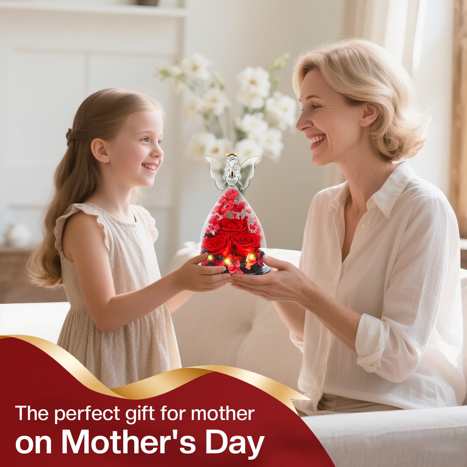FRFG Eternal Roses Gifts for Women Preserved Roses Gift in Glass Angel Figurines - Image 3