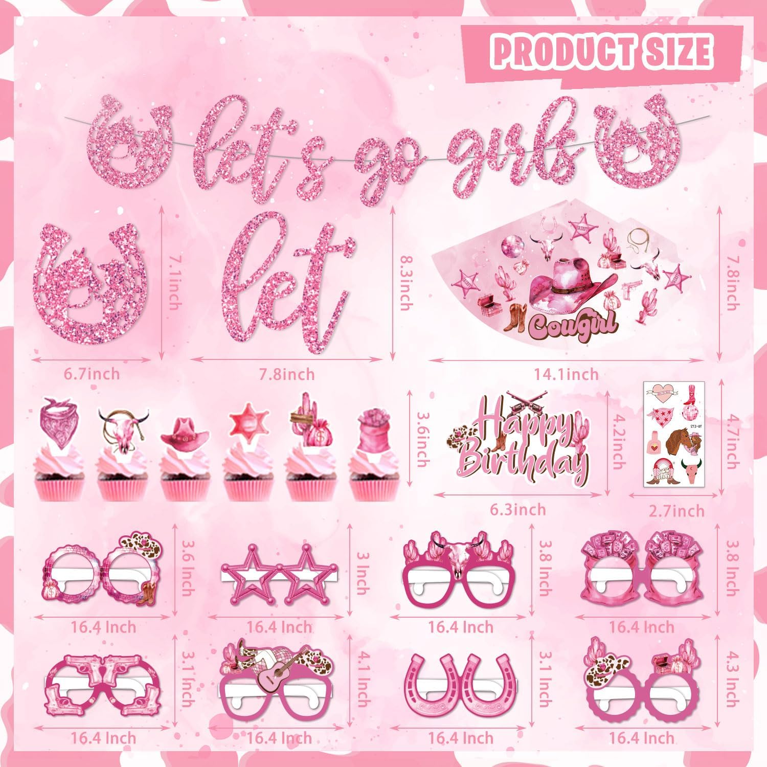Cowgirl Party Decorations, 144 Pcs Pink Cowgirls Cow Girl Bday Party Decor Supplies for Girls - Backdrop, Banner, Tablecloths, Centerpieces, Paper Glasses, Hat, Stickers, Wall Signs - Image 3
