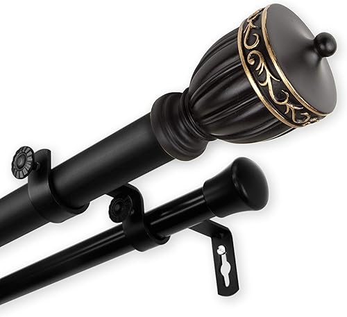 Miniatura 8 de Rod Desyne 1" Debussy - Barra de cortina doble (28-48 pulgadas), color negro