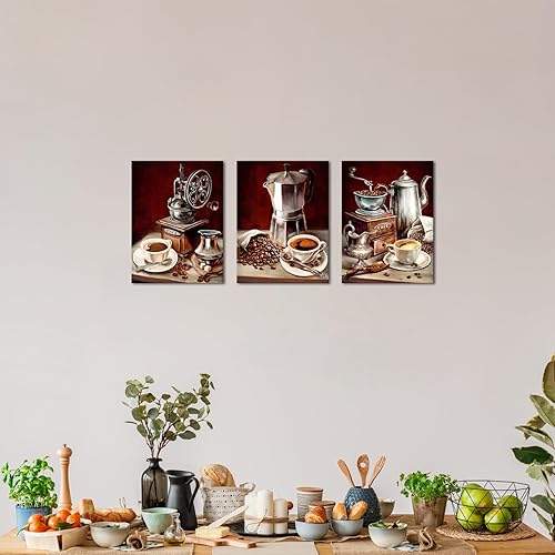 Miniatura 2 de iHAPPYWALL Arte de pared de café vintage con diseño de taza de café de la comida, impresión en lienzo para cocina rústica, comedor, cafetería, bar,