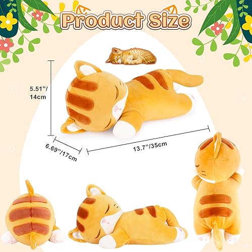 Miniatura 2 de Almohada de peluche de gato, juguete de peluche naranjagris, 14 pulgadas, peluche suave de gatito para niños y adultos, decoración de regalos