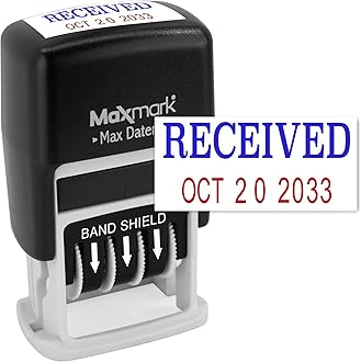 MaxMark Self-Inking Rubber Date Office Stamp with Received Phrase Blue Ink & Date RED Ink (Max Dater II), 12-Year Band