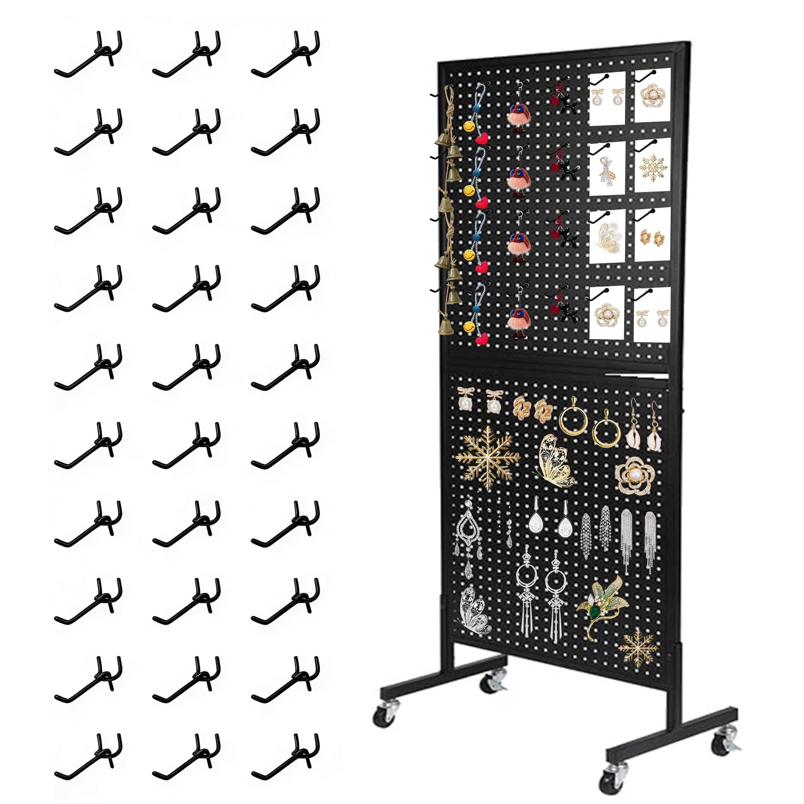 JAOGAUS Lochwand Präsentationsständer mit 30 Haken, Lochwand Display mit Rollen, Lochwand Präsentationsständer, Stehendes Lochwand Display für Einzelhandelsgeschäfte