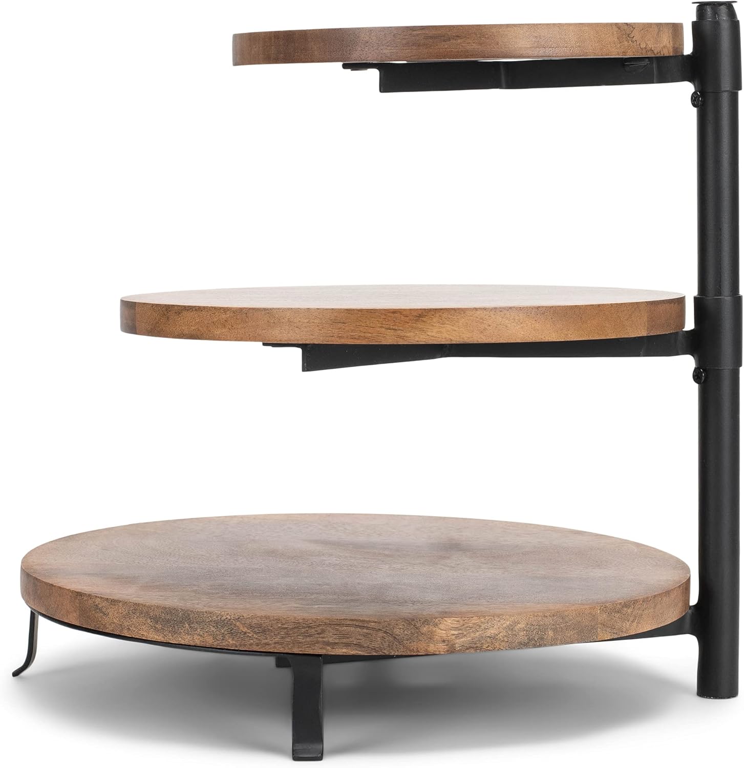 Demdaco Natural Brown 3-Tiered 12.5 x 13 Mango Wood and Iron Decorative Serving Stand