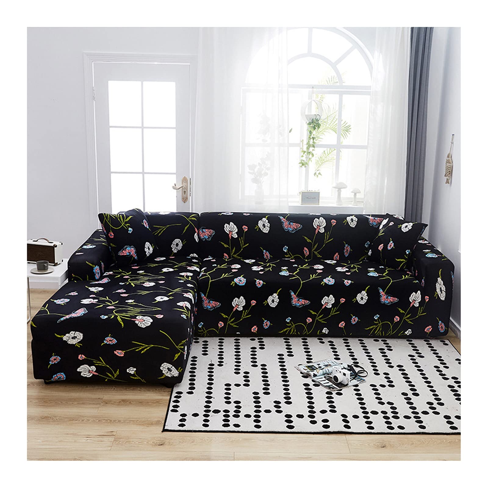 Copridivano 3 Posti Verde Chiaro - Fodera Elasticizzata Motivo Foglie Vintage, Poliestere, 190-230cm - Foto 2