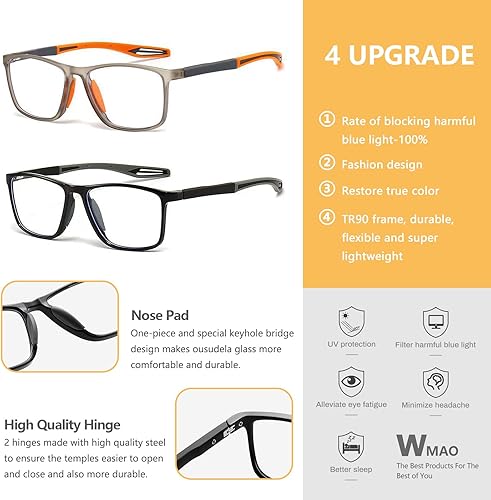 Miniatura 3 de Paquete de 2 lentes de lectura para mujereshombres, anteojos ligeros con bloqueo de luz azul, para lectores, marco cuadrado TR90