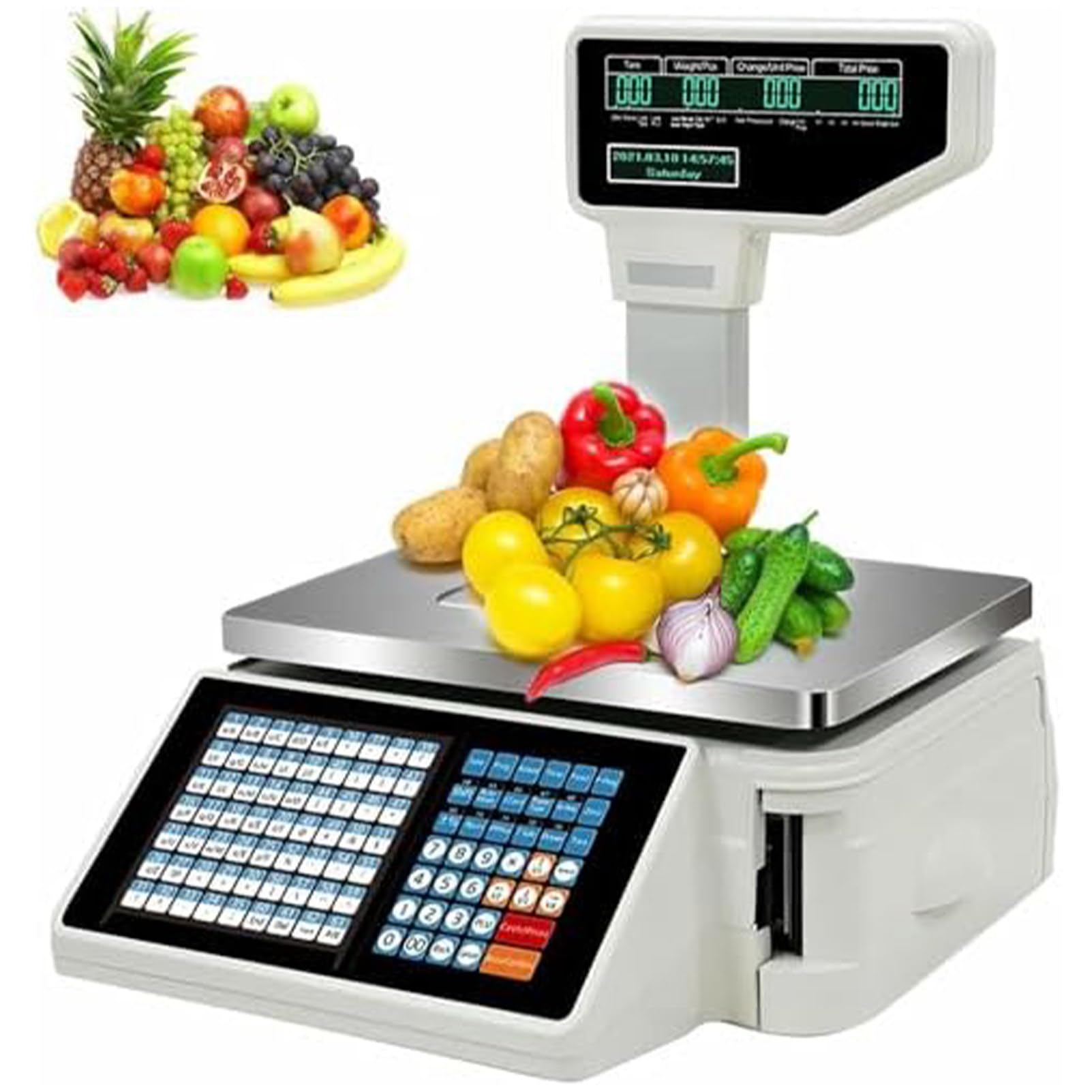 Balanza comercial con impresora de etiquetas térmicas para pesar frutas y alimentos