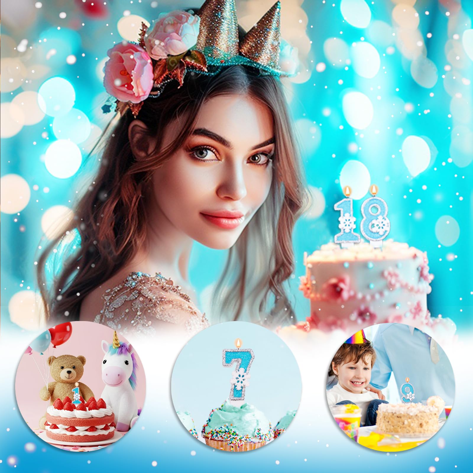 AKURIEEY Velas de cumpleaños con diseño de copo de nieve azul número 5, velas para decoración de tartas, decoración de cupcakes, decoración de fiestas, aniversarios, celebraciones, suministros