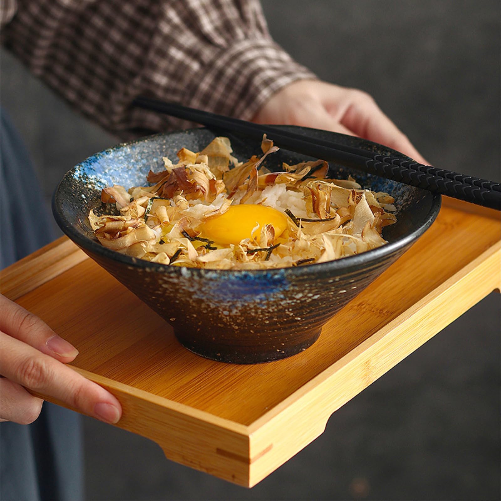 Cuenco de cerámica japonés = cuenco para sombrero de restaurante de 9 pulgadas (amarillo jade)