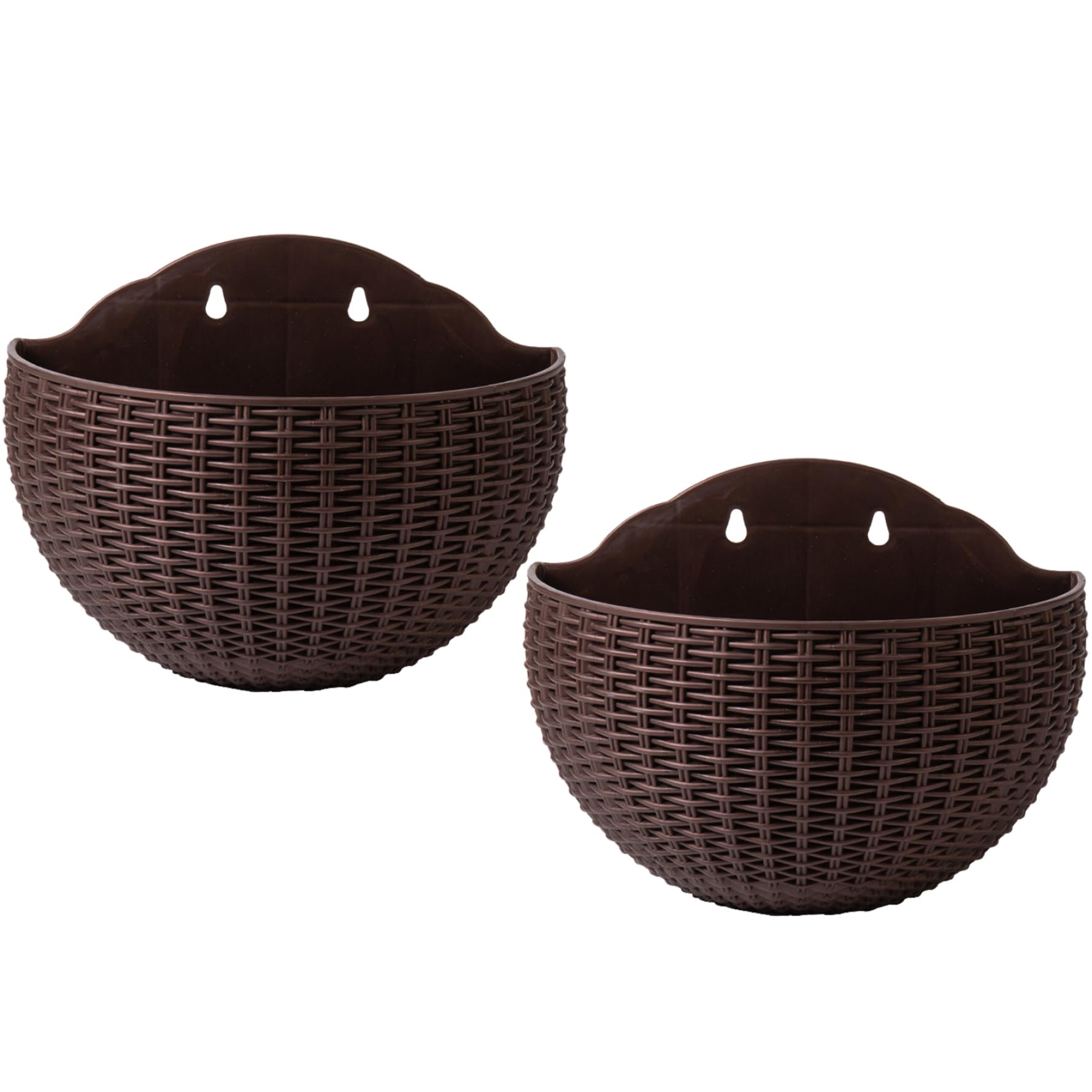 CAKEEYUM 2PCS Half Round Wall Hanging Planter with Drainage & Hooks Wall Mounted Planter for Balcony Garden Railing Indoor Outdoor - Coffee