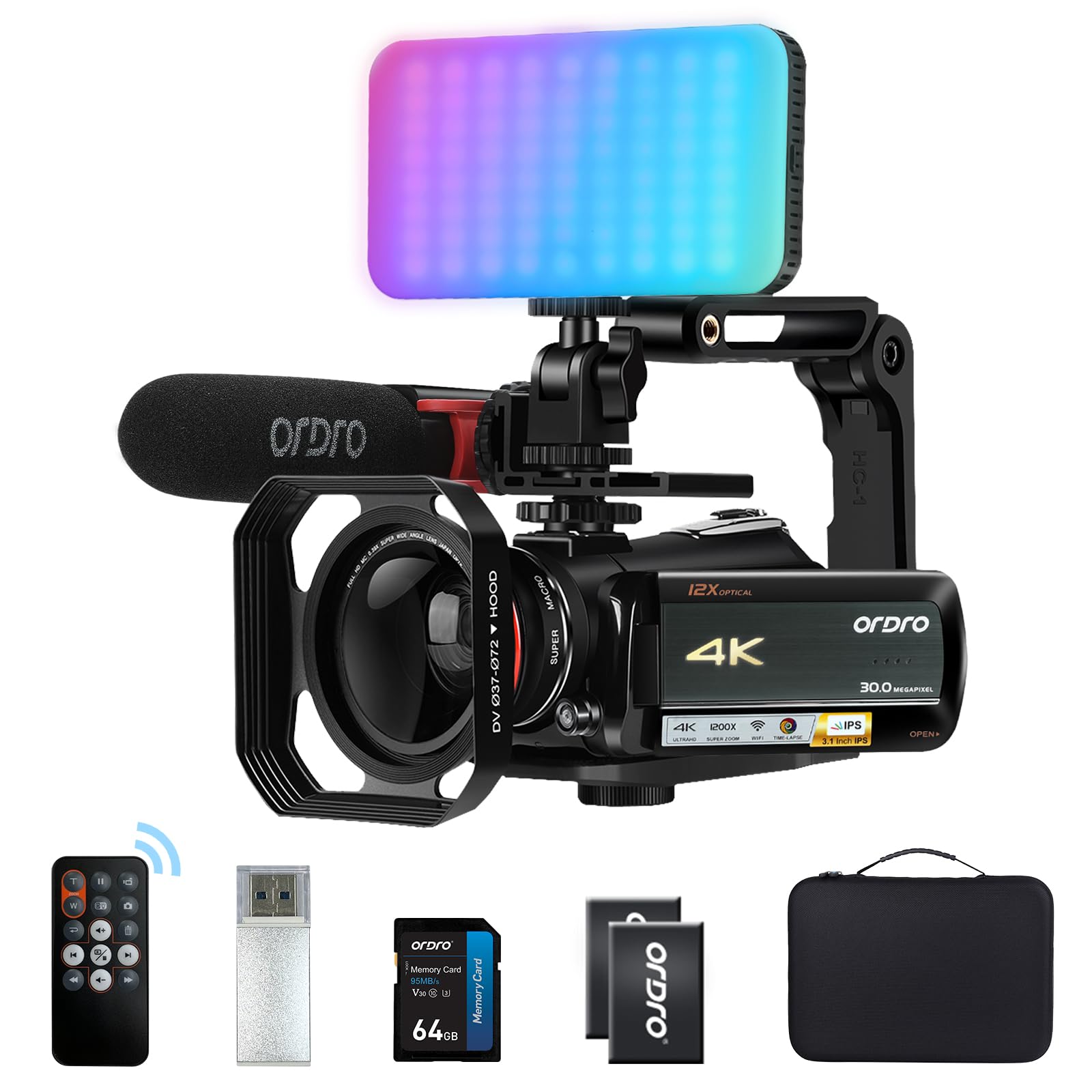 ORDRO Optical Zoom Live Streaming UHD 4K Video Camera Camcorder, AC5 Plus Vlogging Camera for YouTube,Rotatable Touch Screen,Anti Shake, Autofocus,Time-Lapse