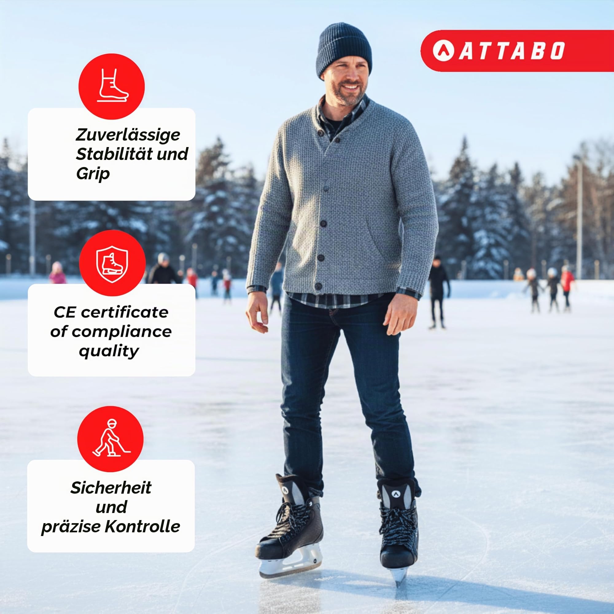 ATTABO Eishockey Schlittschuhe Herren Blade in Schwarz Größe 39 EU Langlebige Edelstahlkufe Stabiler Knöchelschutz Schnürverschluss Komfortabel und langlebig für Fortgeschrittene