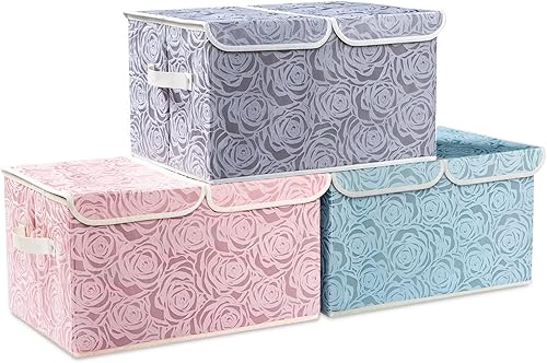 Miniatura 33 de PRANDOM Cajas de almacenamiento plegables jumbo con tapas, cubos de almacenamiento decorativos de tela, cestas organizadoras con asas de cubierta y