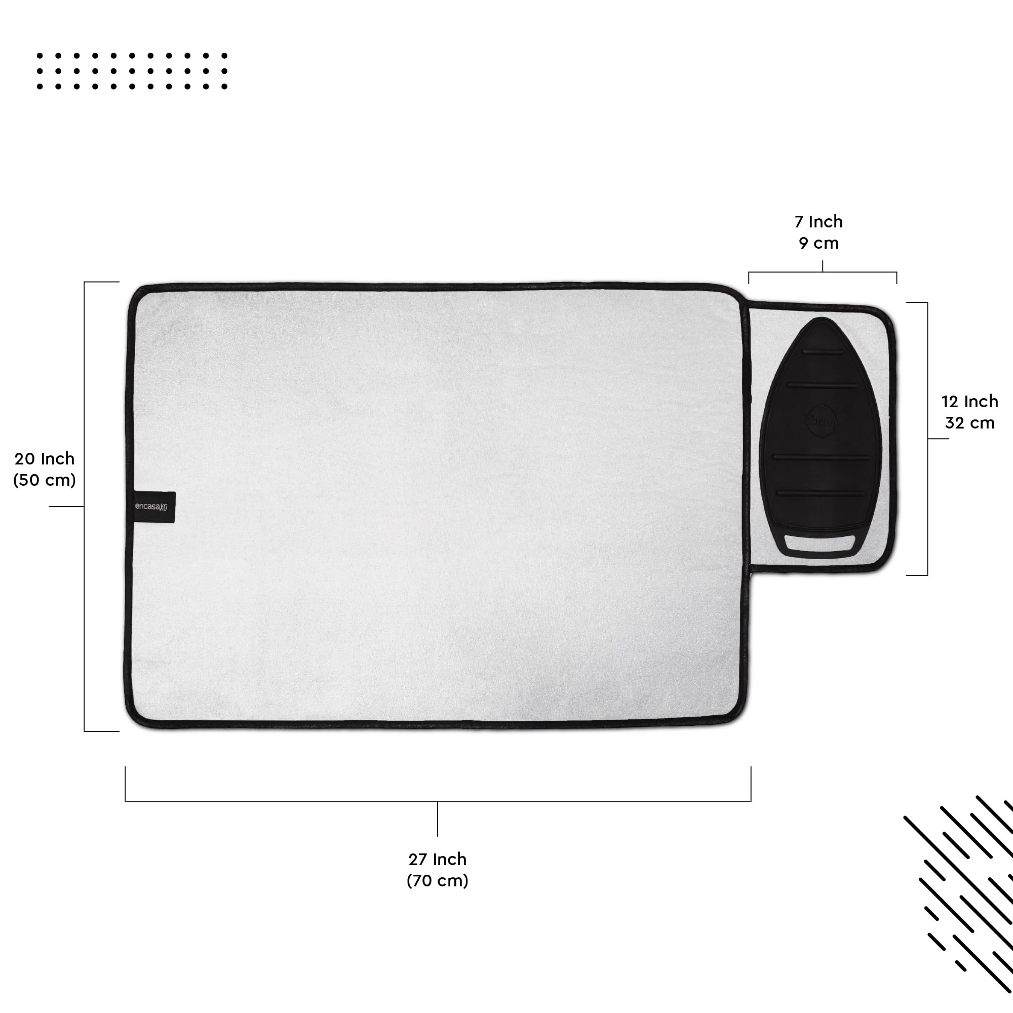 Encasa XO Ironing Mat/Pad - Argento metallico (grande 70x50 cm) con 5 mm di imbottitura in schiuma e ferro da stiro in silicone per la pressatura a vapore su tavolo o letto