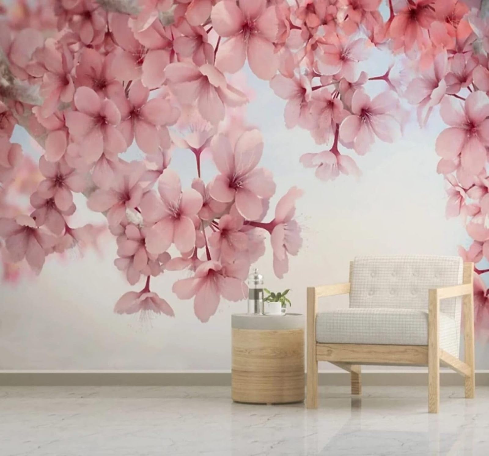 Simple Beautiful Cherry Blossoms Pink Flowers 3D Wallpaper Easy Install Feature Office Living Room Sofa Bedroom TV Background Wall Decoration-400cm×280cm