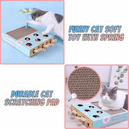 Miniatura 2 de Juguetes de enriquecimiento para gatos juego interactivo de golpear un topo, almohadilla para rascar y caja de cartón para gatos de interior