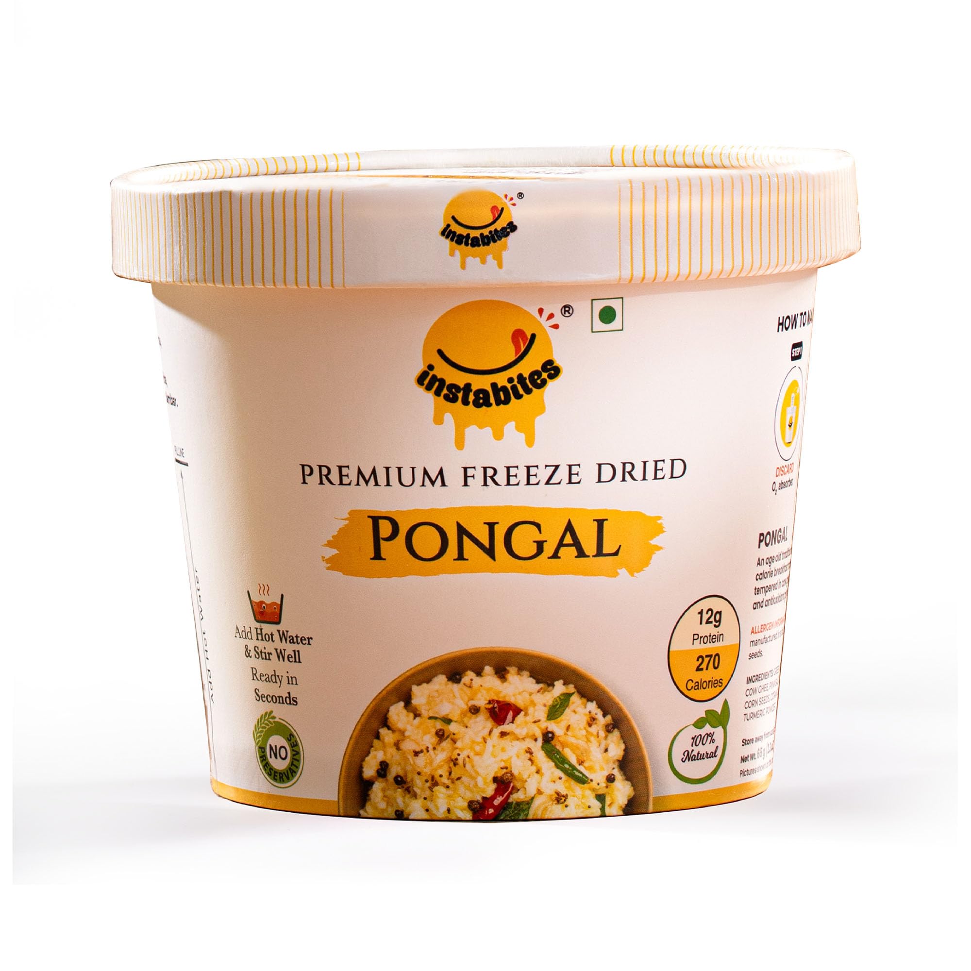 Instabites Ready to Eat Pongal 65g, No Added Preservatives and Ready to Eat in Minutes - Pack of 1 (B0C93F82KM) Amazon Price History, Amazon Price Tracker