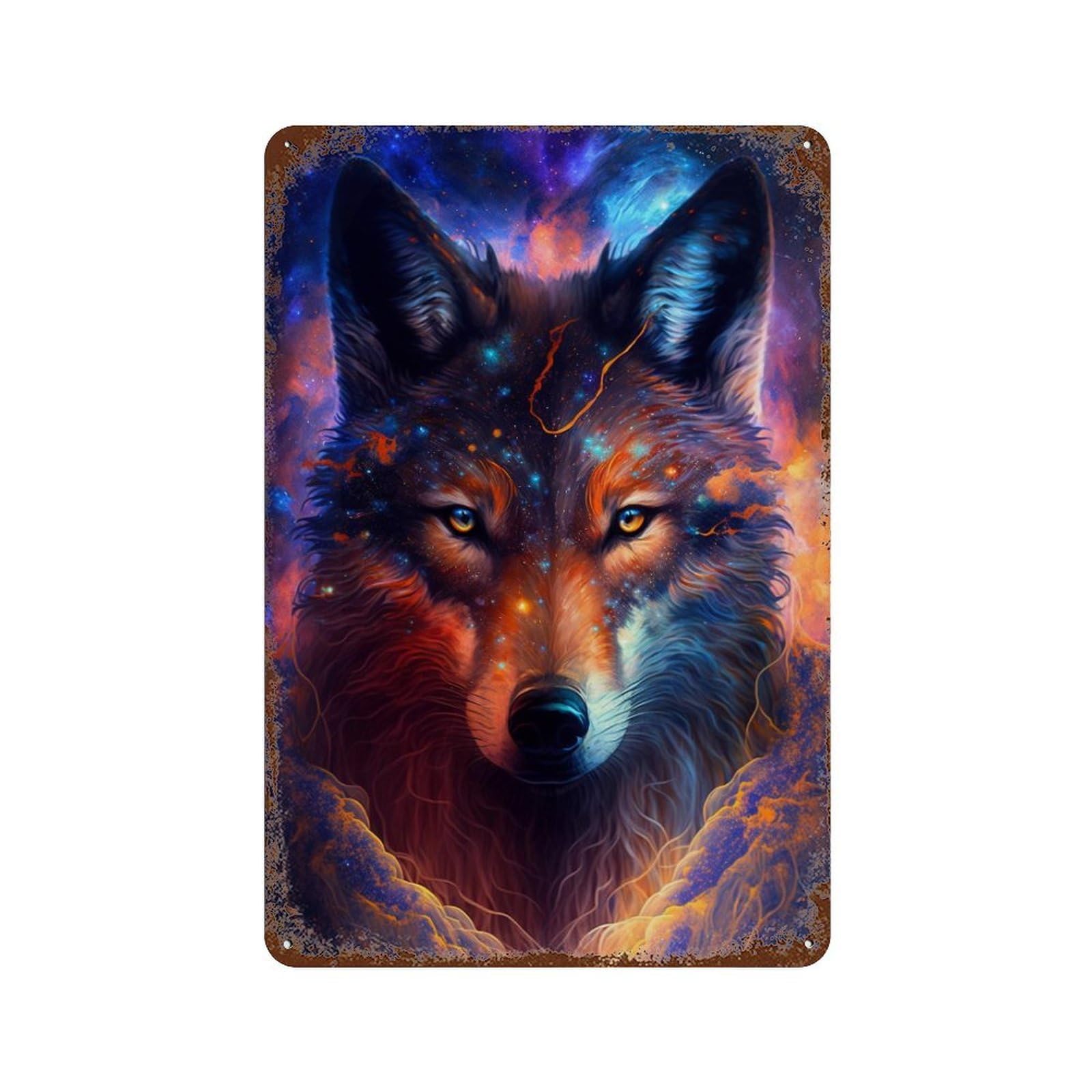 Cosmic Wolf Portrait-53 Retro Metal Sign 11.8"x7.9", Farmhouse Wall Decor for Garage, Pub Or Kitchen