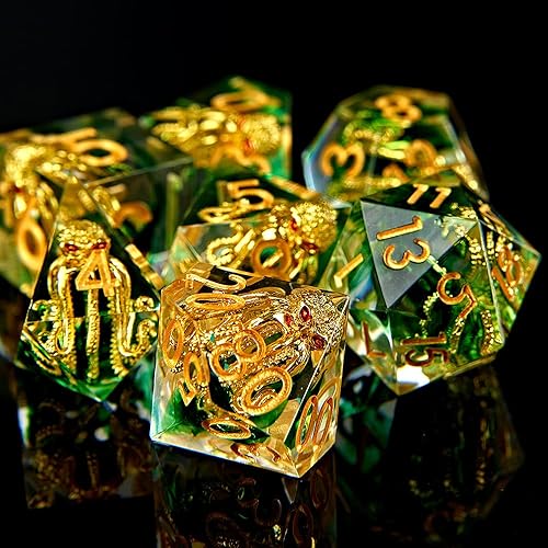 Miniatura 6 de Sharp Edge - Juego de dados DND hechos a mano, 7 accesorios dados para juegos TRPG de Calabozos y Dragones, RPG de múltiples caras, resina