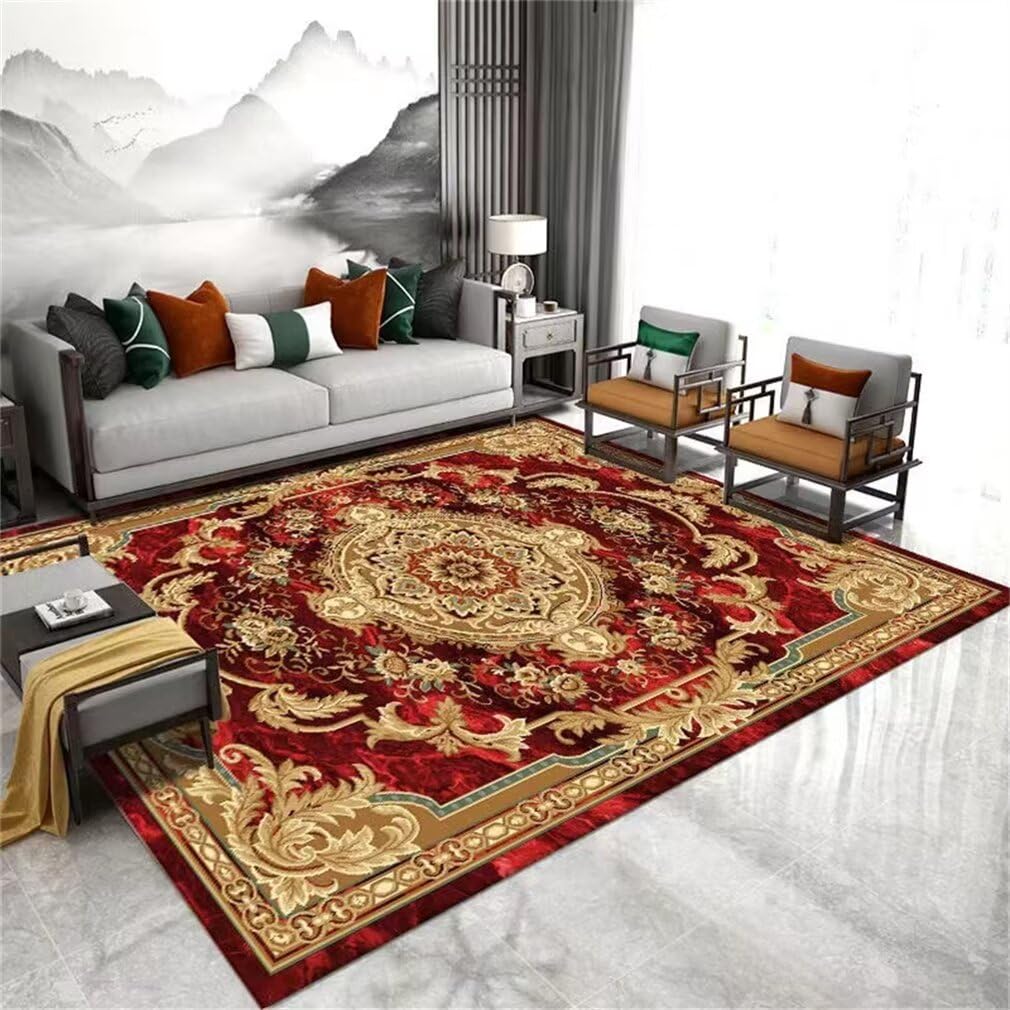 Tapis de salon rétro rouge motif floral vintage antidérapant 120x200