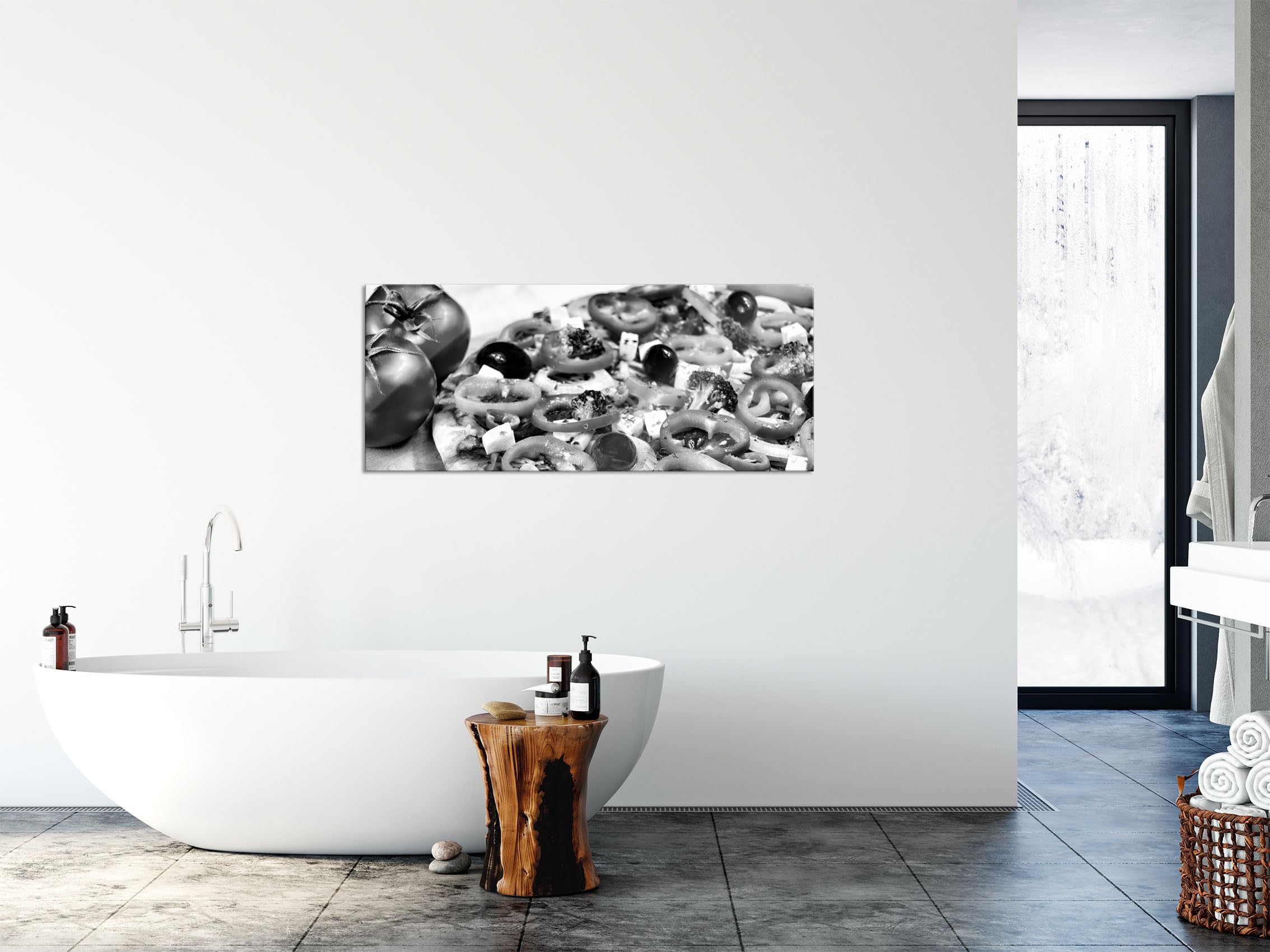 Pixxprint Glasbild Panorama, Wandbild aus Echtglas, Pizza Salami Italien Italy, 120x50 cm, inkl. Aufhängung und Abstandshalter