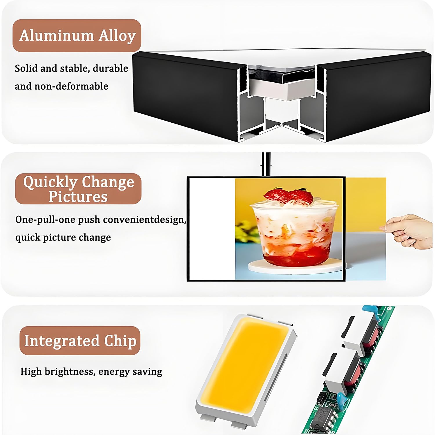 Tablero de menú con retroiluminación LED, Caja de luz LED con Marco Ultrafino, Pantalla de póster iluminada, Tablero de Pantalla LED Delgado de 3 Piezas, para Publicidad 30×40cm
