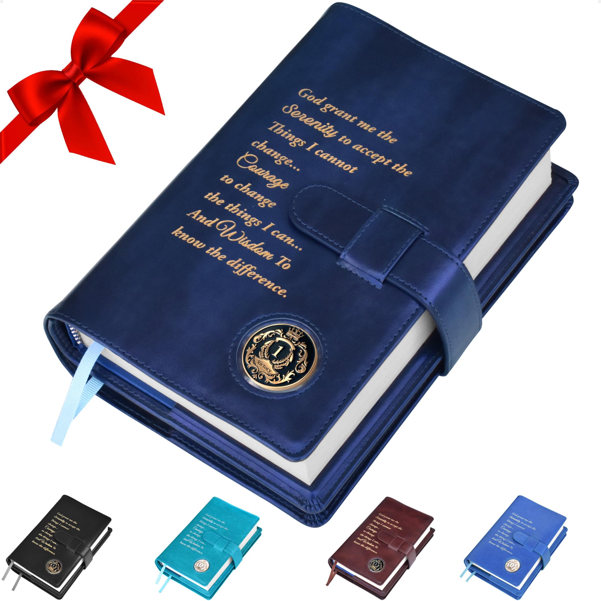 GALILEO® Double AA Big Book Cover & 12 Steps & 12 Traditions | AA Gift | Alcoholics Anonymous | PU Leather | Coin Holder | AA Book Covers (Serenity