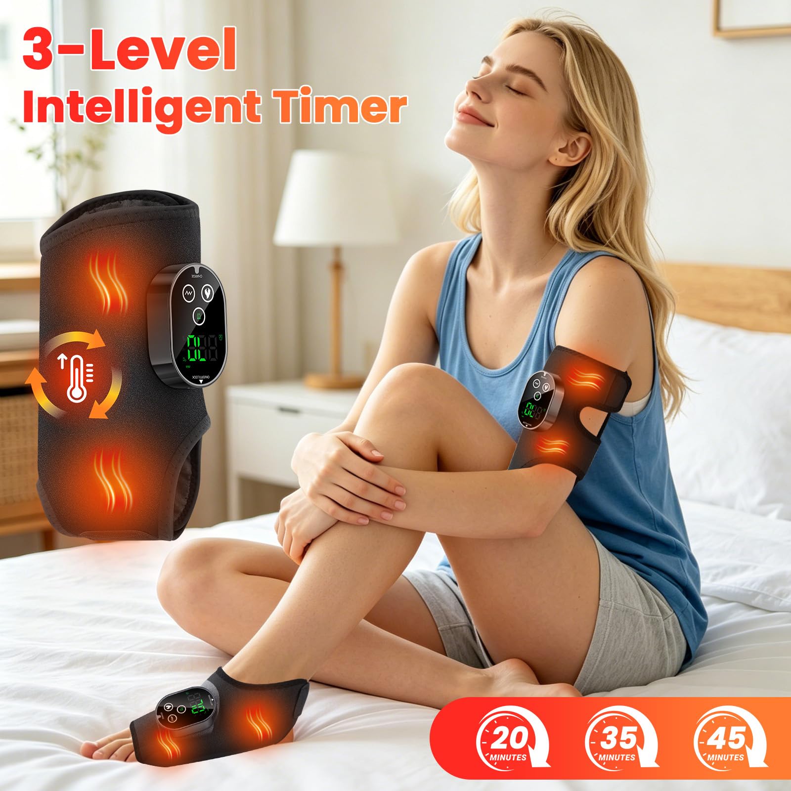Masajeador de Pies 3 en 1 Inalámbrico, Masajeador eléctrico con 3 Modos, 6 Niveles de Calor Ajustable, Temporizador de 3 Tiempos, Incluye Banda de Extensión, para Tobillo, Talón, Planta y Empeine